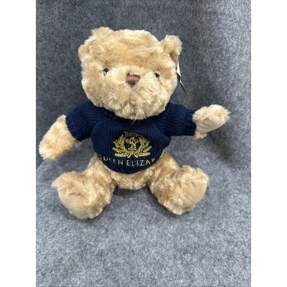 Keel Toys Cunard Queen Elizabeth Teddy Bear Plush Blue Sweater Souvenir NWT 11"